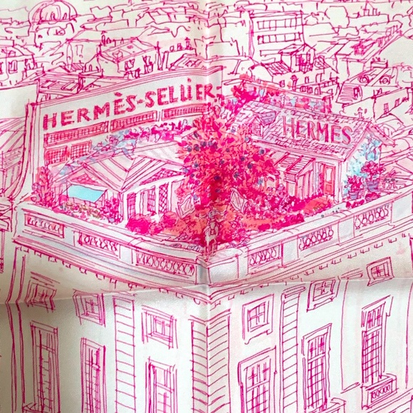 Hermes Un Jardin sur le Toit scarf pink/white - Picture 2 of 4